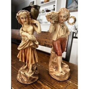 New Art Wares Boy And Girl Chalk Ware Figurines, Vintage , Collector, Gift